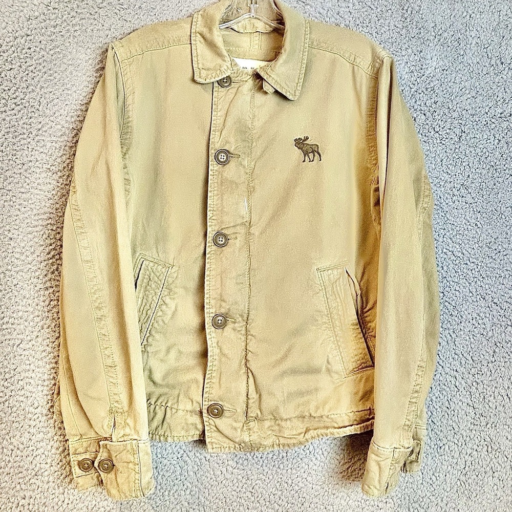 Abercrombie & Fitch Wakely Jacket Size XL Tan Cotton Moose Logo Y2K Chore Coat